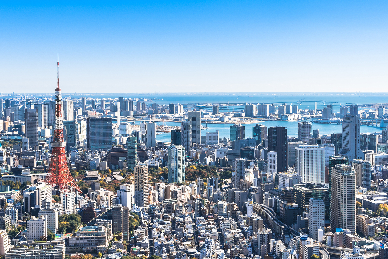 港区の街の上空からの景色